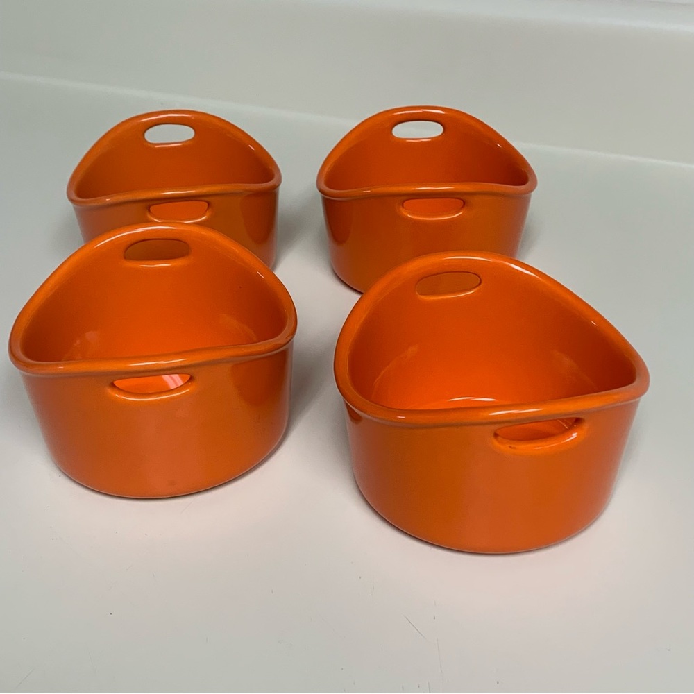 Rachel Ray 10 oz Stoneware Ramekins Bowls Bright Orange Set of 4